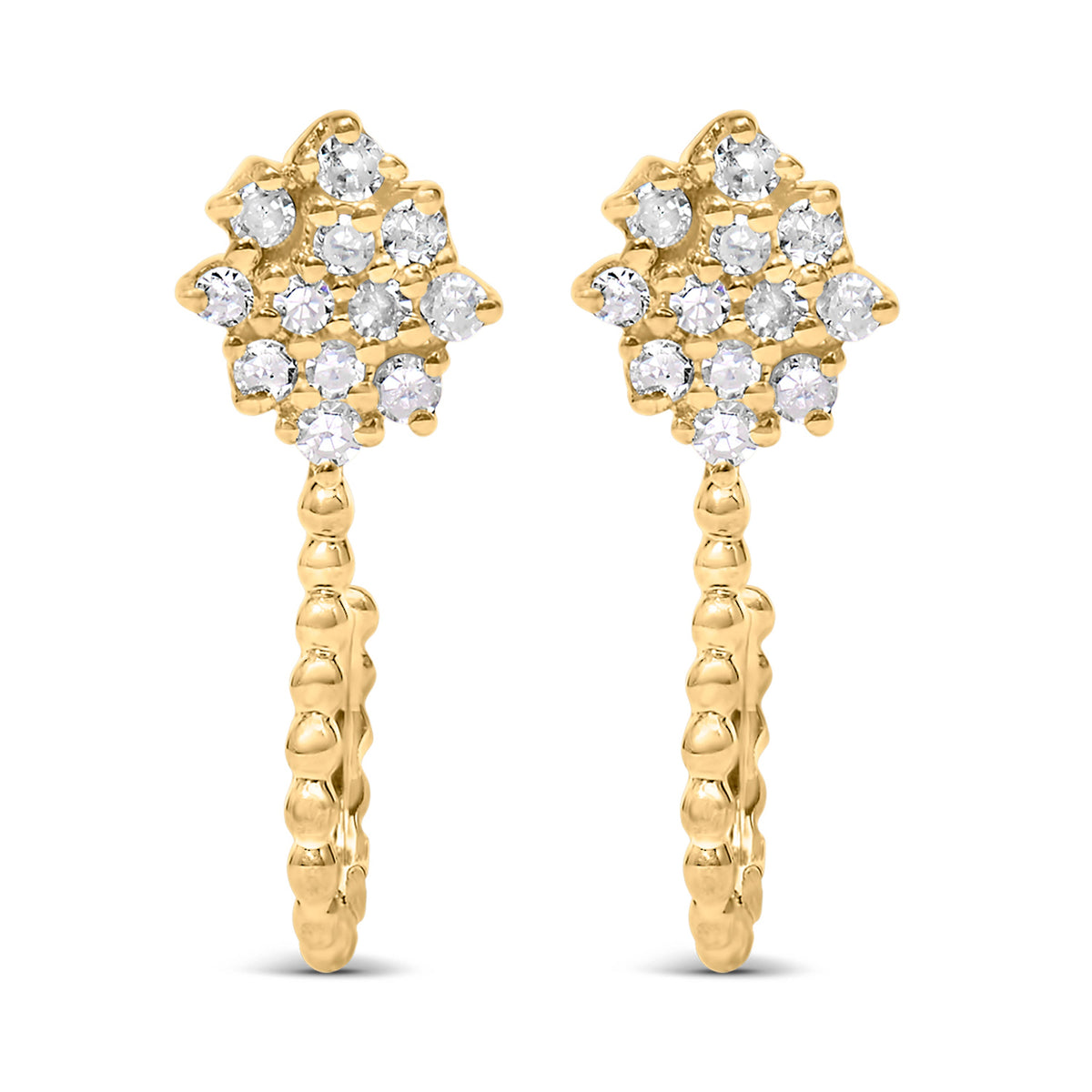 Pendientes de aro con racimo floral y abalorios de diamantes de 1/10 Cttw (color H-I, claridad I1-I2) de plata de ley .925 chapada en oro amarillo de 14K
