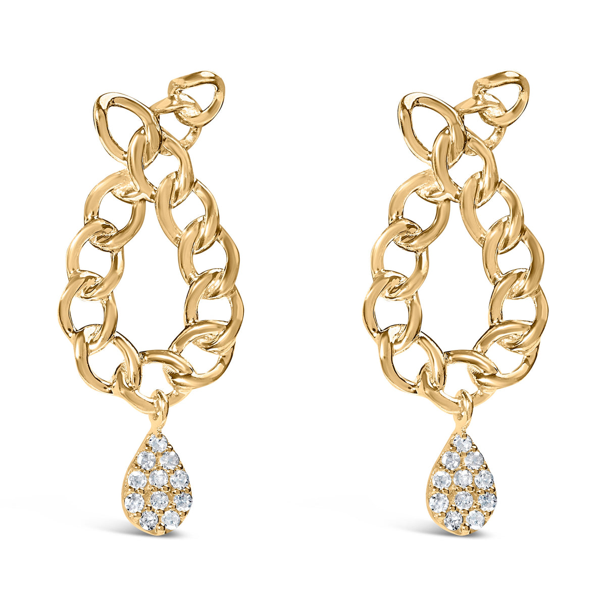 Pendientes colgantes de lágrima con eslabones de cadena de diamante de 1/10 Cttw (color H-I, claridad I1-I2) de plata de ley .925 chapados en oro amarillo de 14K