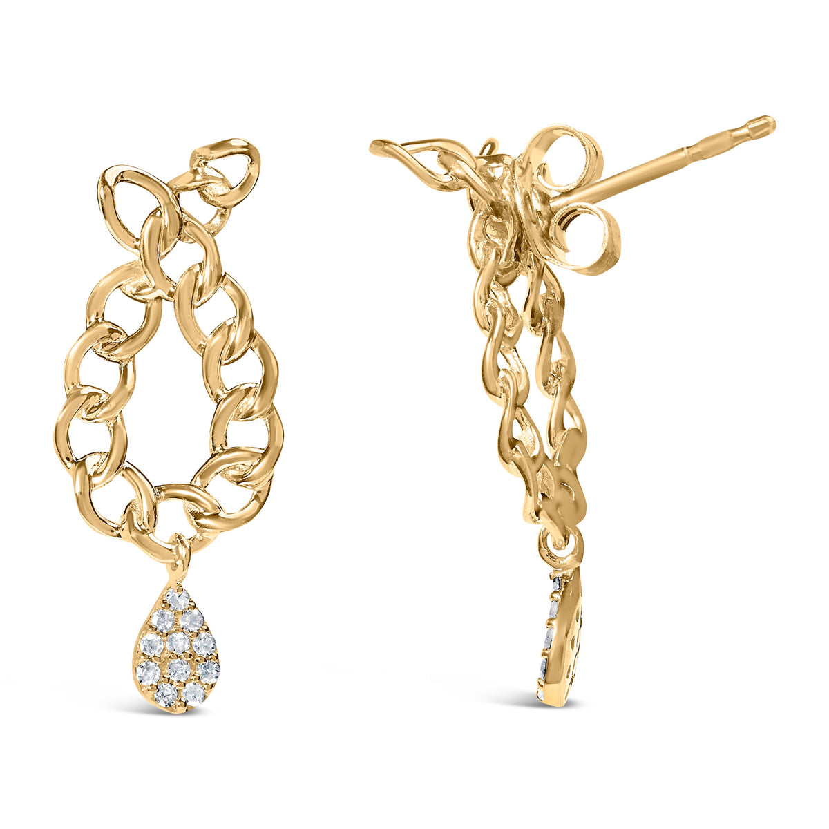 Pendientes colgantes de lágrima con eslabones de cadena de diamante de 1/10 Cttw (color H-I, claridad I1-I2) de plata de ley .925 chapados en oro amarillo de 14K