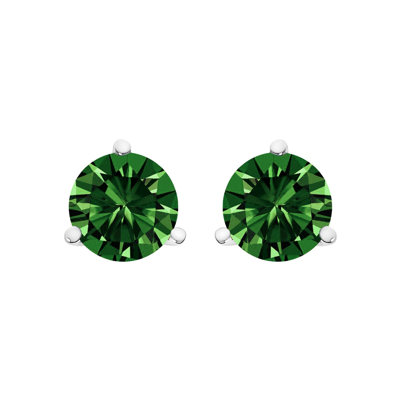 Pendientes solitario de laboratorio con diamante verde de 1,0 quilates (peso total) con engaste Martini de 3 puntas en oro blanco de 14K