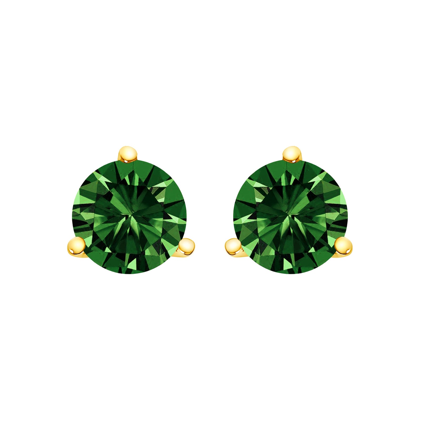 Pendientes solitario de laboratorio con diamante verde de 1,0 quilates (peso total) con engaste Martini de 3 puntas en oro blanco de 14K