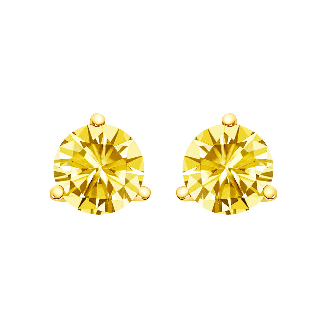 14K White Gold 3-Prong Martini Set 1.0 Cttw Yellow Lab Grown Diamond Solitaire Stud Earrings