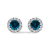 .925 Sterling Silver 1.00 Cttw Blue Diamond Halo Stud Earring