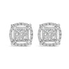 Sterling Silver 1 Cttw Princess Cut Diamond Square Halo Stud Earrings
