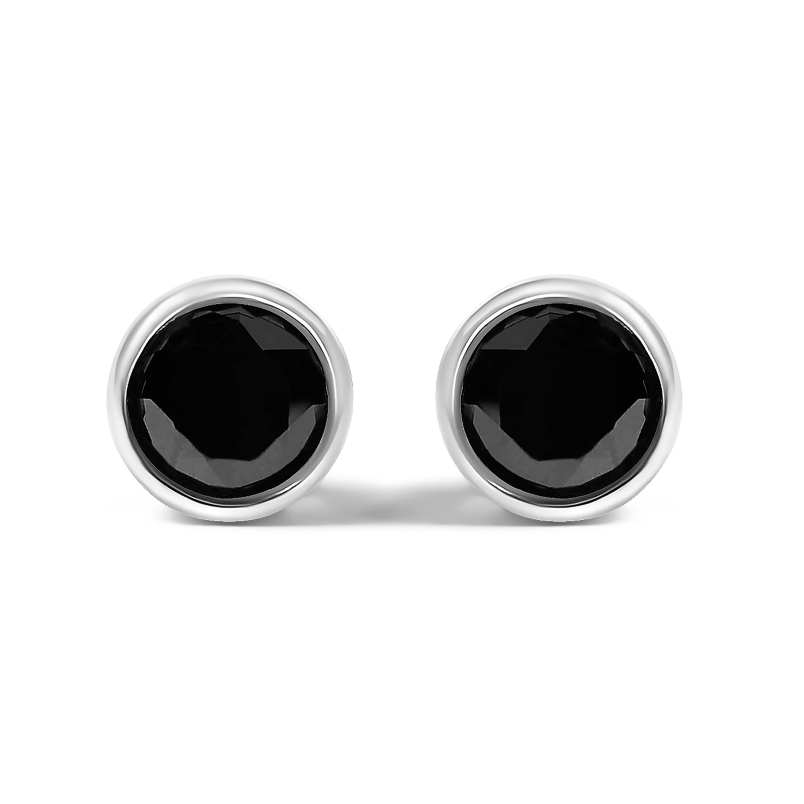 Pendientes de Plata Fina .925 con Diamantes Negros de 4.00 Qts. Talla Brillante Redonda, Engastados en Bisel, con Cierre de Rosca (Color Fantasía Mejorado, Claridad I2-I3)