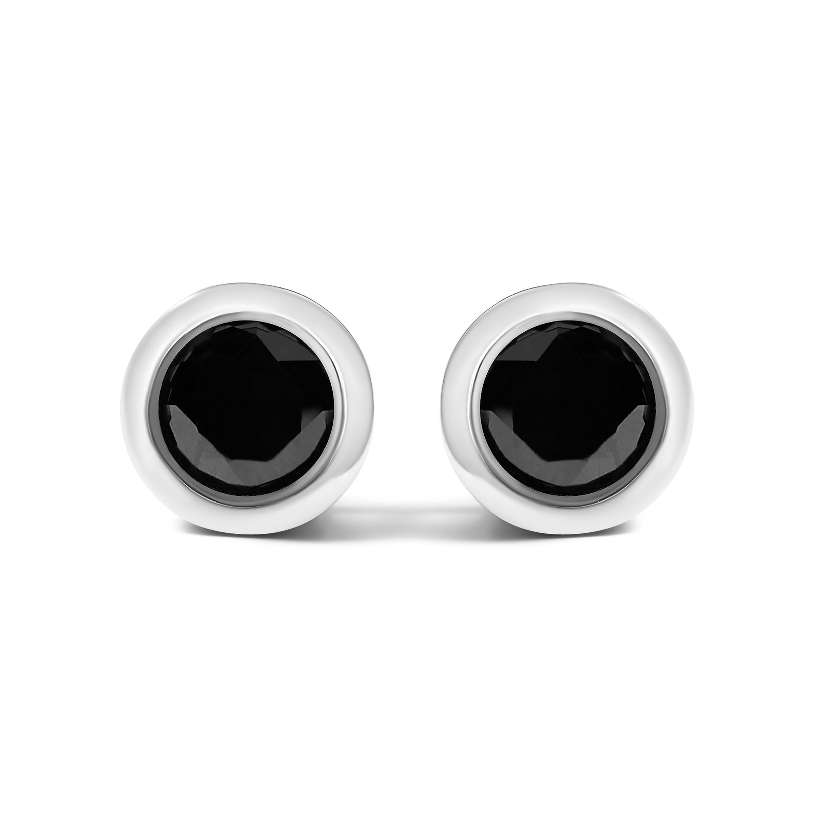 Pendientes de Plata Fina .925 con Diamantes Negros de 4.00 Qts. Talla Brillante Redonda, Engastados en Bisel, con Cierre de Rosca (Color Fantasía Mejorado, Claridad I2-I3)