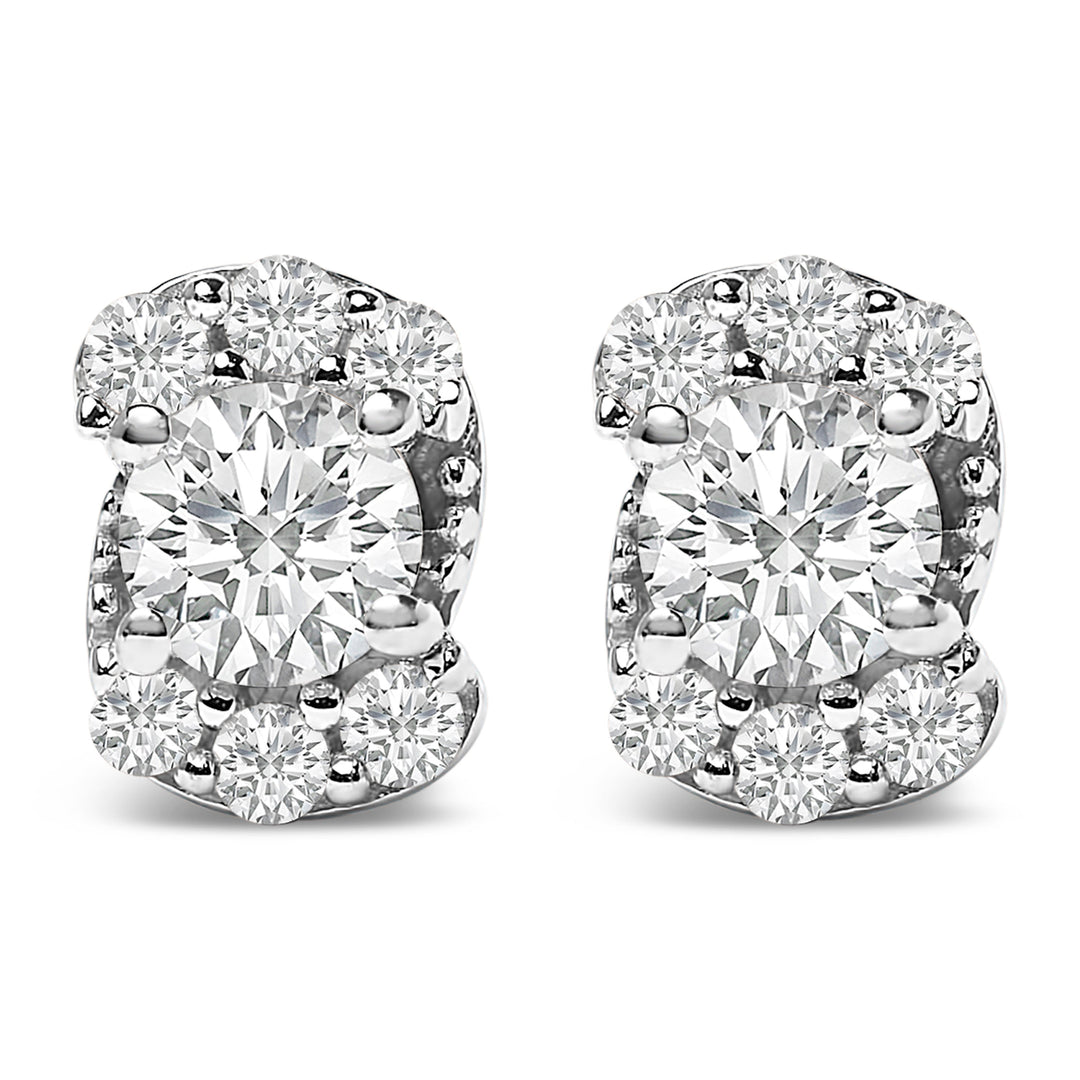 Sterling Silver 1/3 Cttw Lab Grown Diamond Halo Swirl Stud Earrings