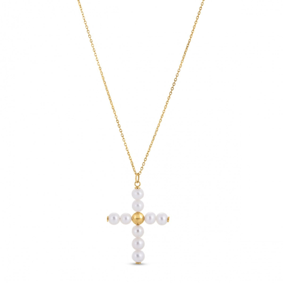 14k Yellow Gold Pearl Cross Pendant