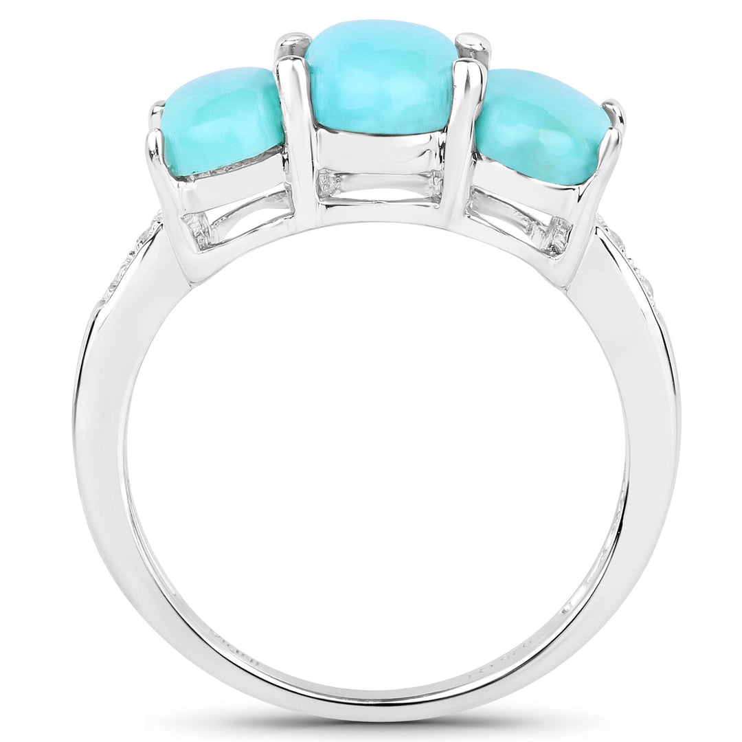 Anillo de plata de ley .925 con 2.97 quilates de turquesa genuina y circonita blanca