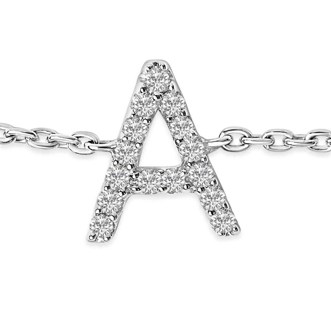 10K White Gold Diamond Accent "A" Initial Charm and Link Bracelet