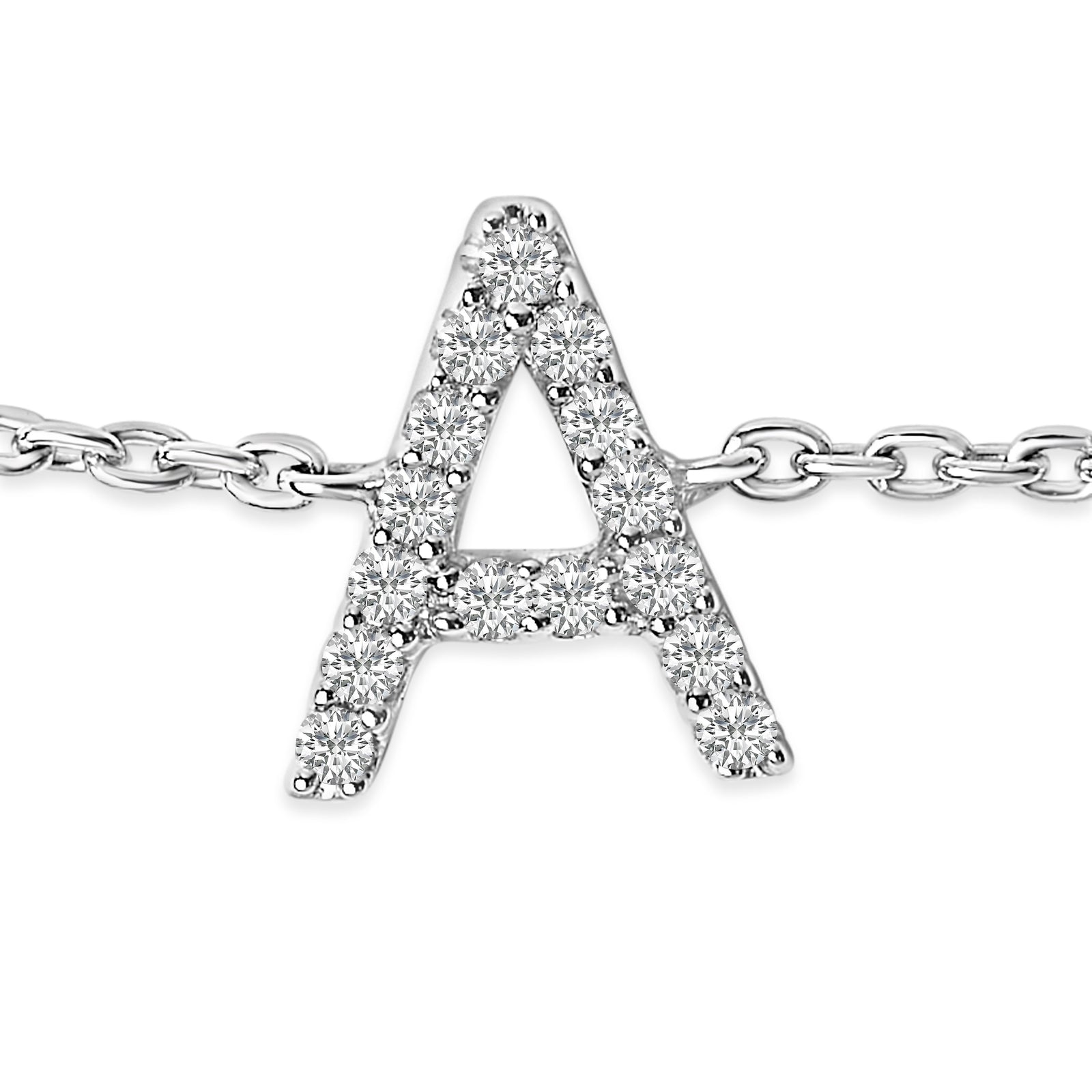 10K White Gold Diamond Accent "A" Initial Charm and Link Bracelet