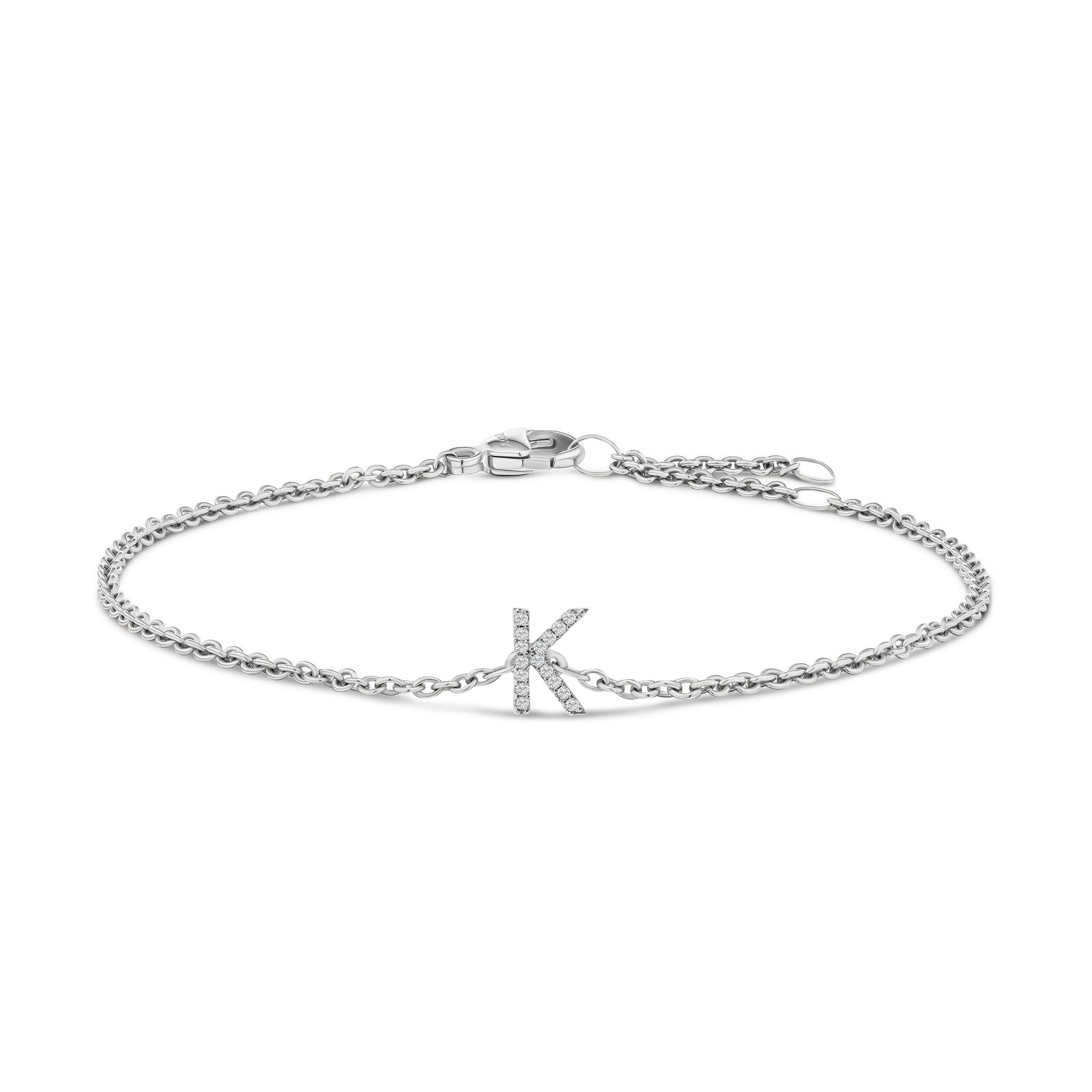 10K White Gold Diamond Accent "A" Initial Charm and Link Bracelet
