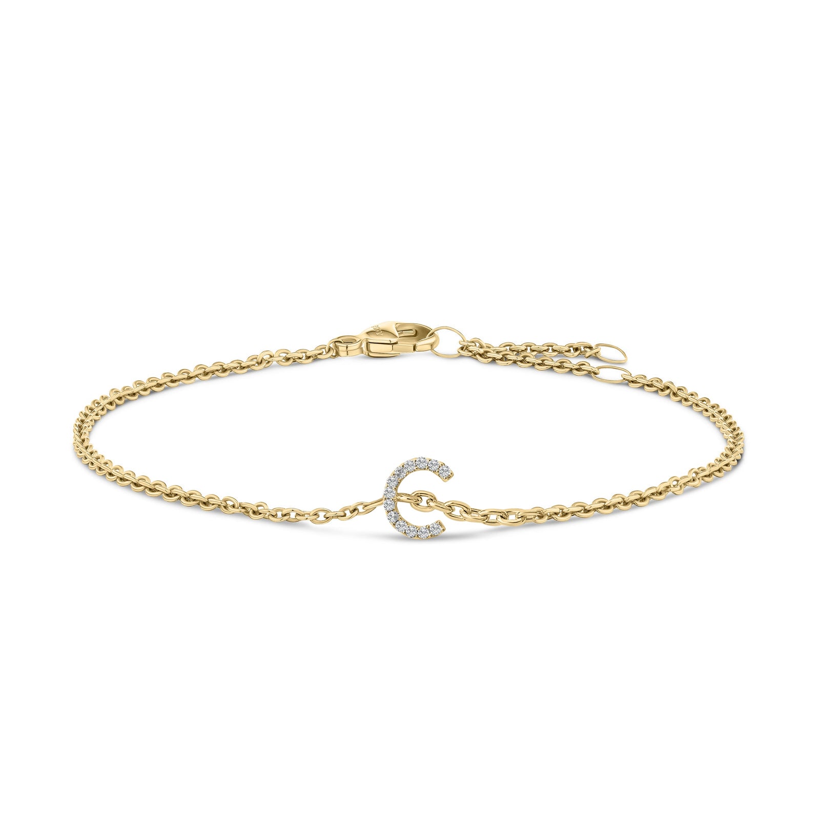 10K White Gold Diamond Accent "A" Initial Charm and Link Bracelet