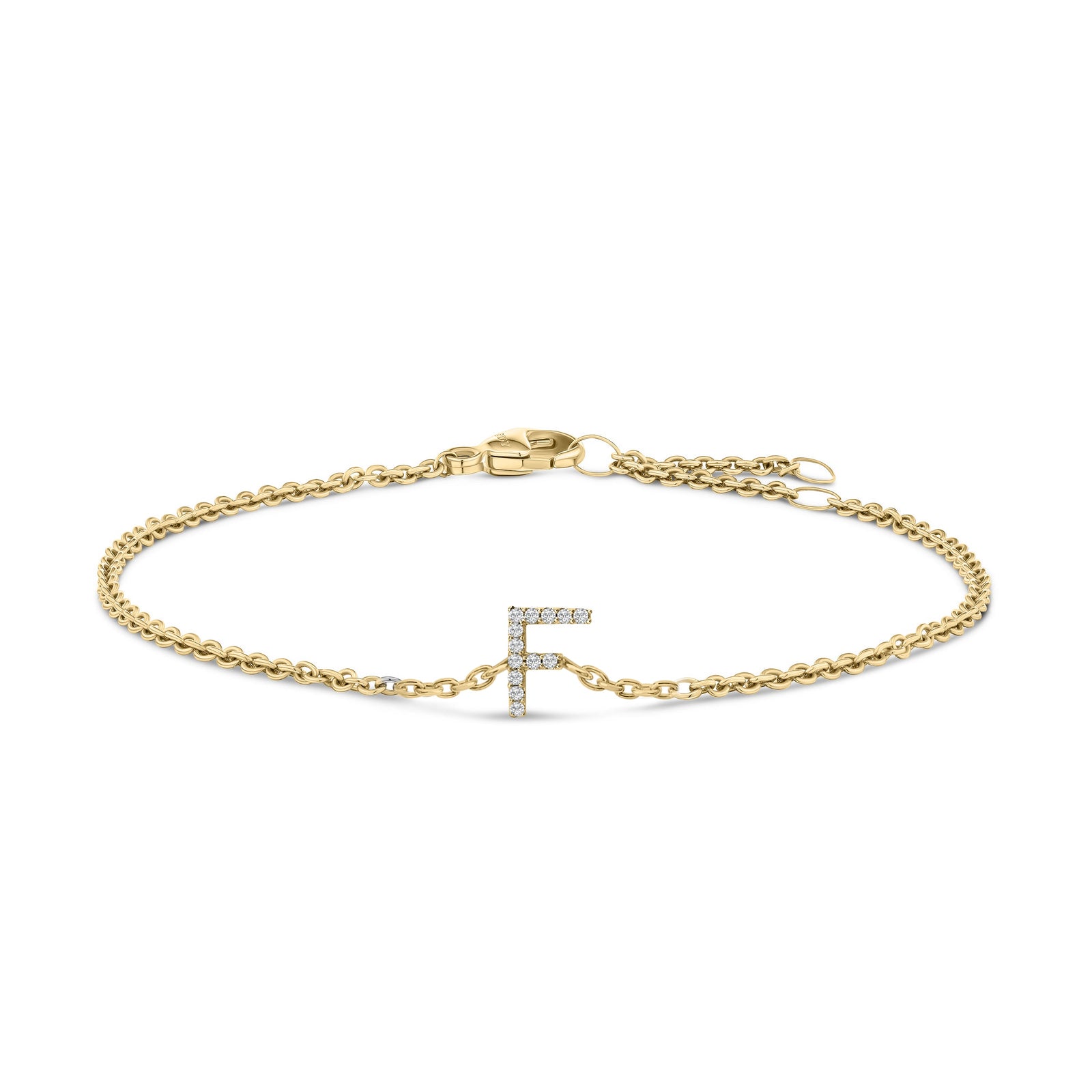 10K White Gold Diamond Accent "A" Initial Charm and Link Bracelet