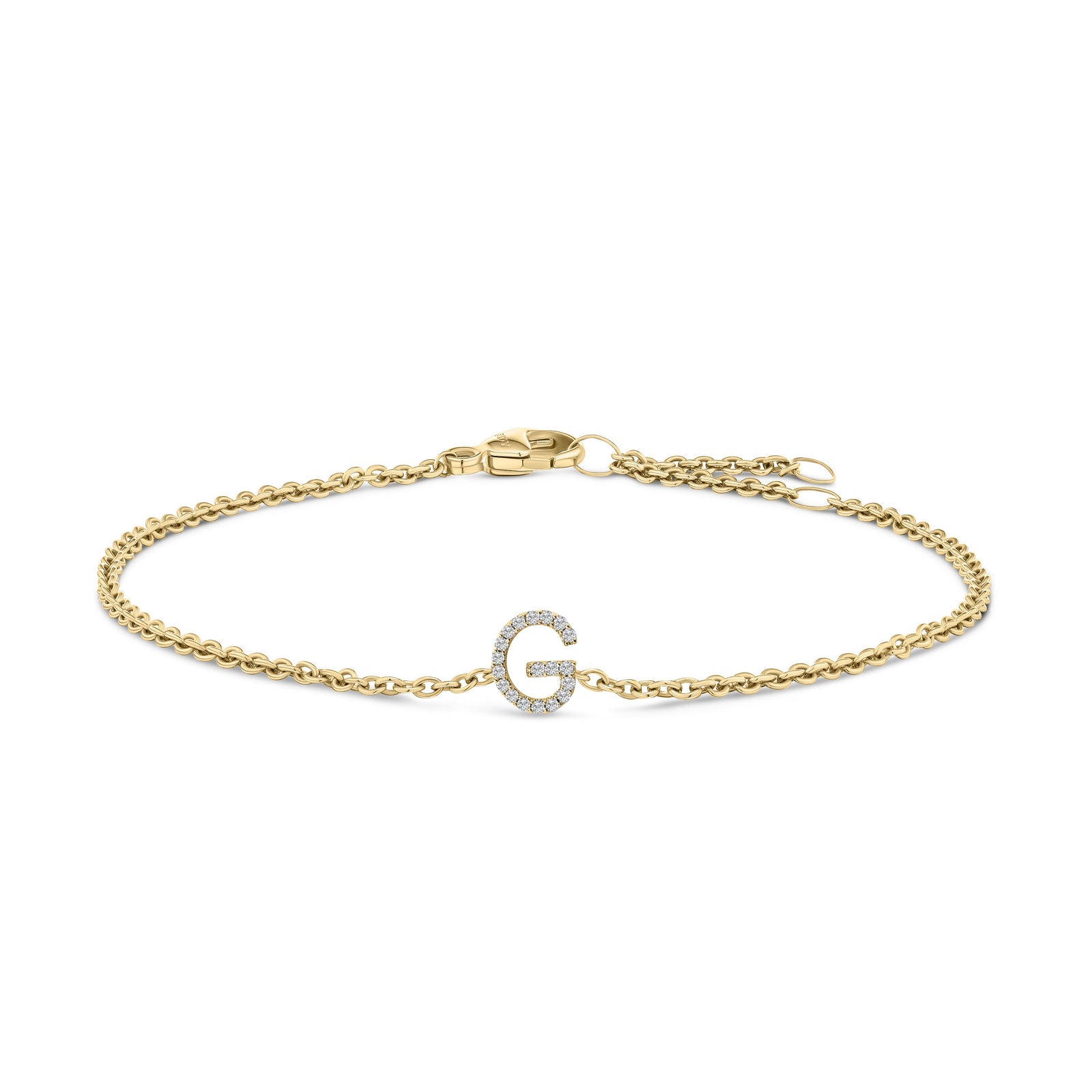 10K White Gold Diamond Accent "A" Initial Charm and Link Bracelet
