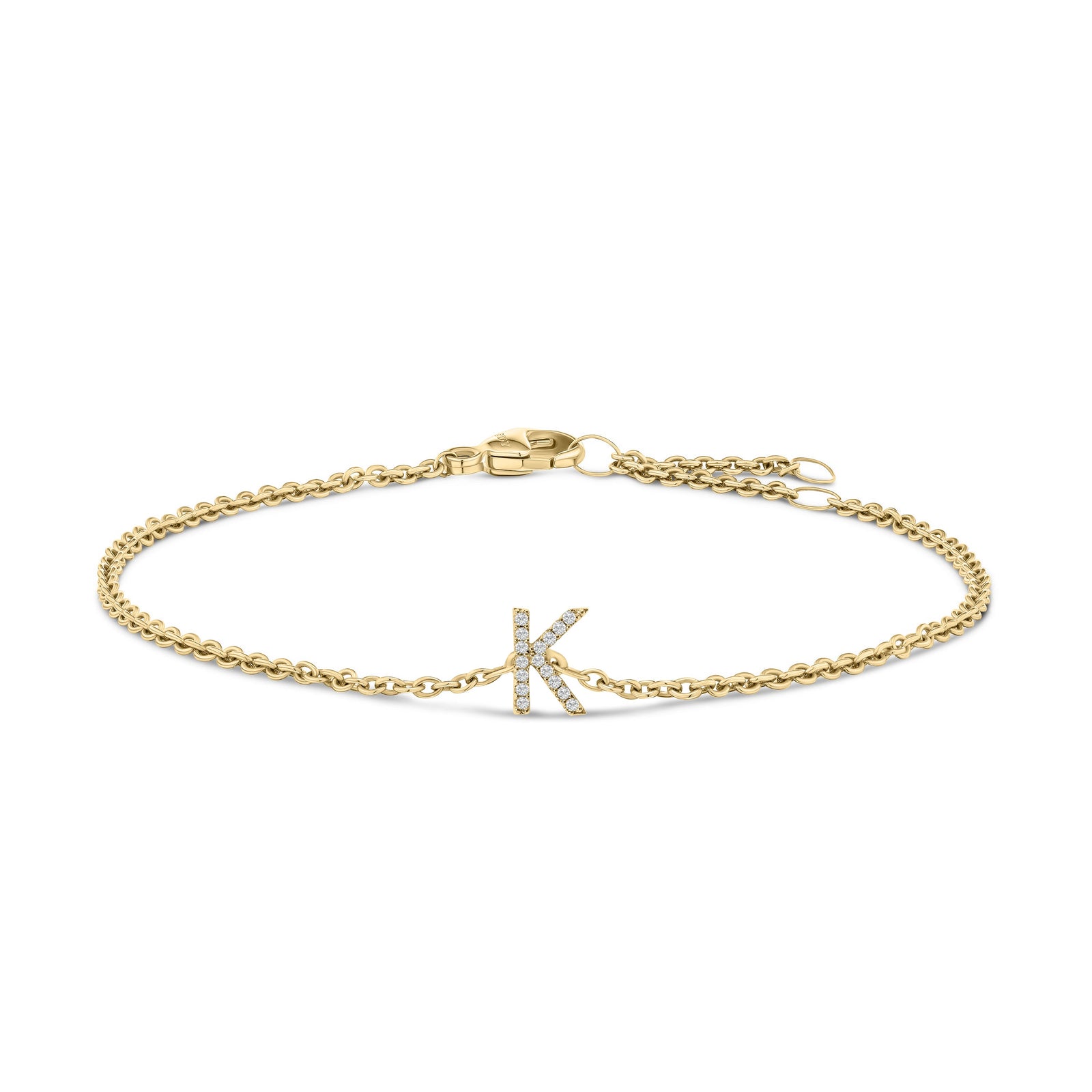 10K White Gold Diamond Accent "A" Initial Charm and Link Bracelet