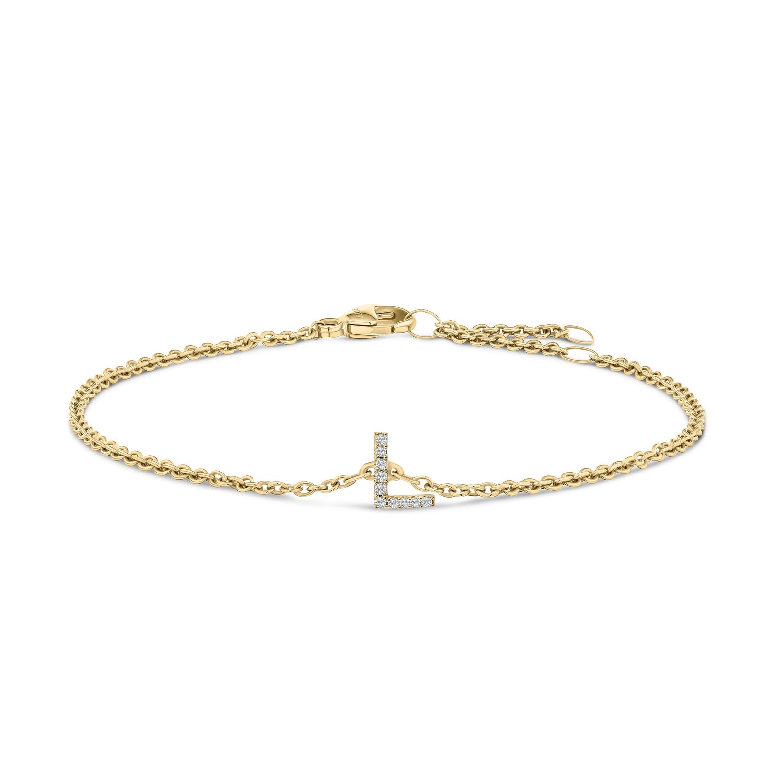10K White Gold Diamond Accent "A" Initial Charm and Link Bracelet