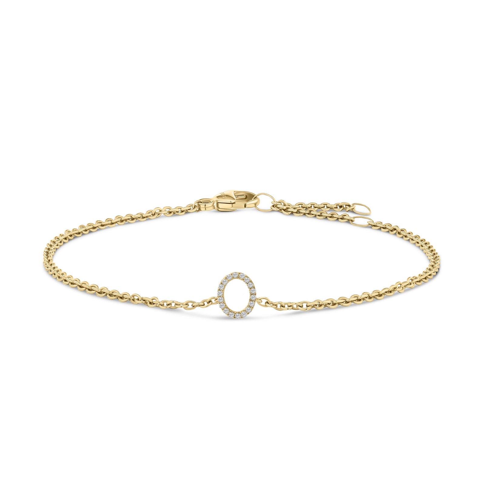 10K White Gold Diamond Accent "A" Initial Charm and Link Bracelet