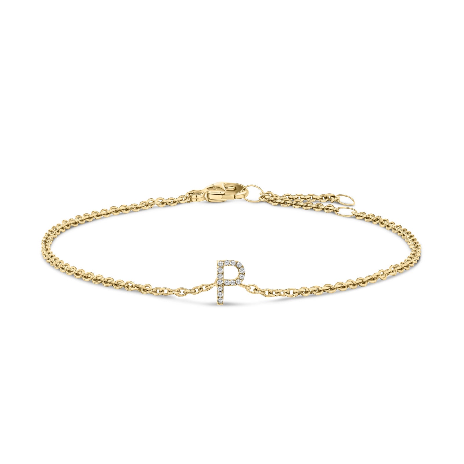 10K White Gold Diamond Accent "A" Initial Charm and Link Bracelet