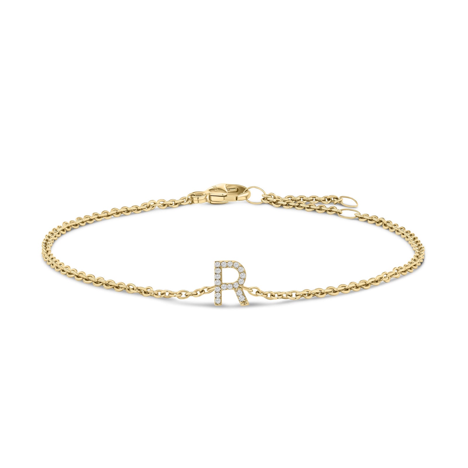10K White Gold Diamond Accent "A" Initial Charm and Link Bracelet