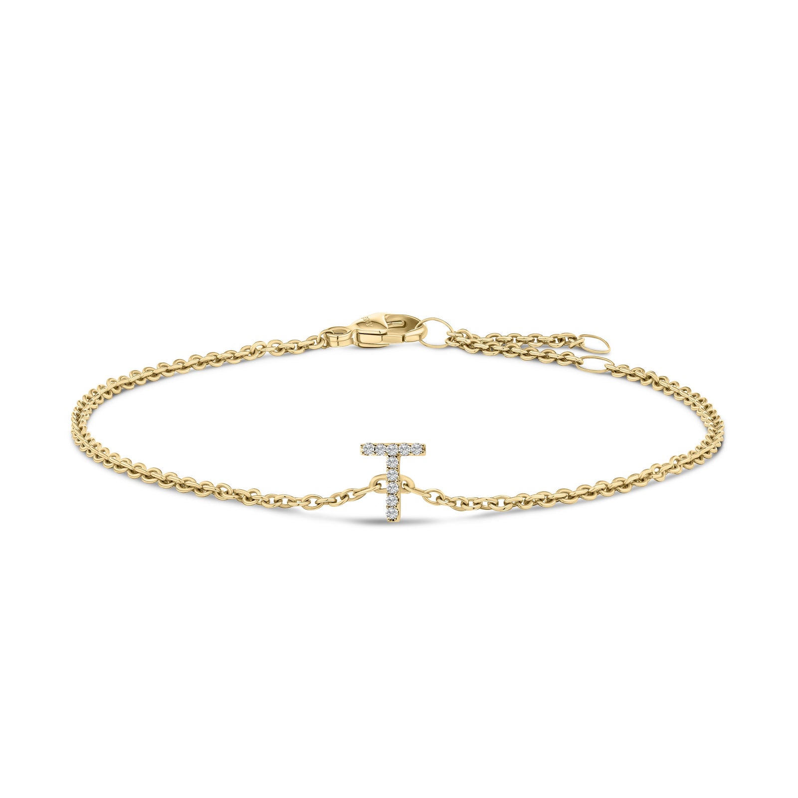 10K White Gold Diamond Accent "A" Initial Charm and Link Bracelet