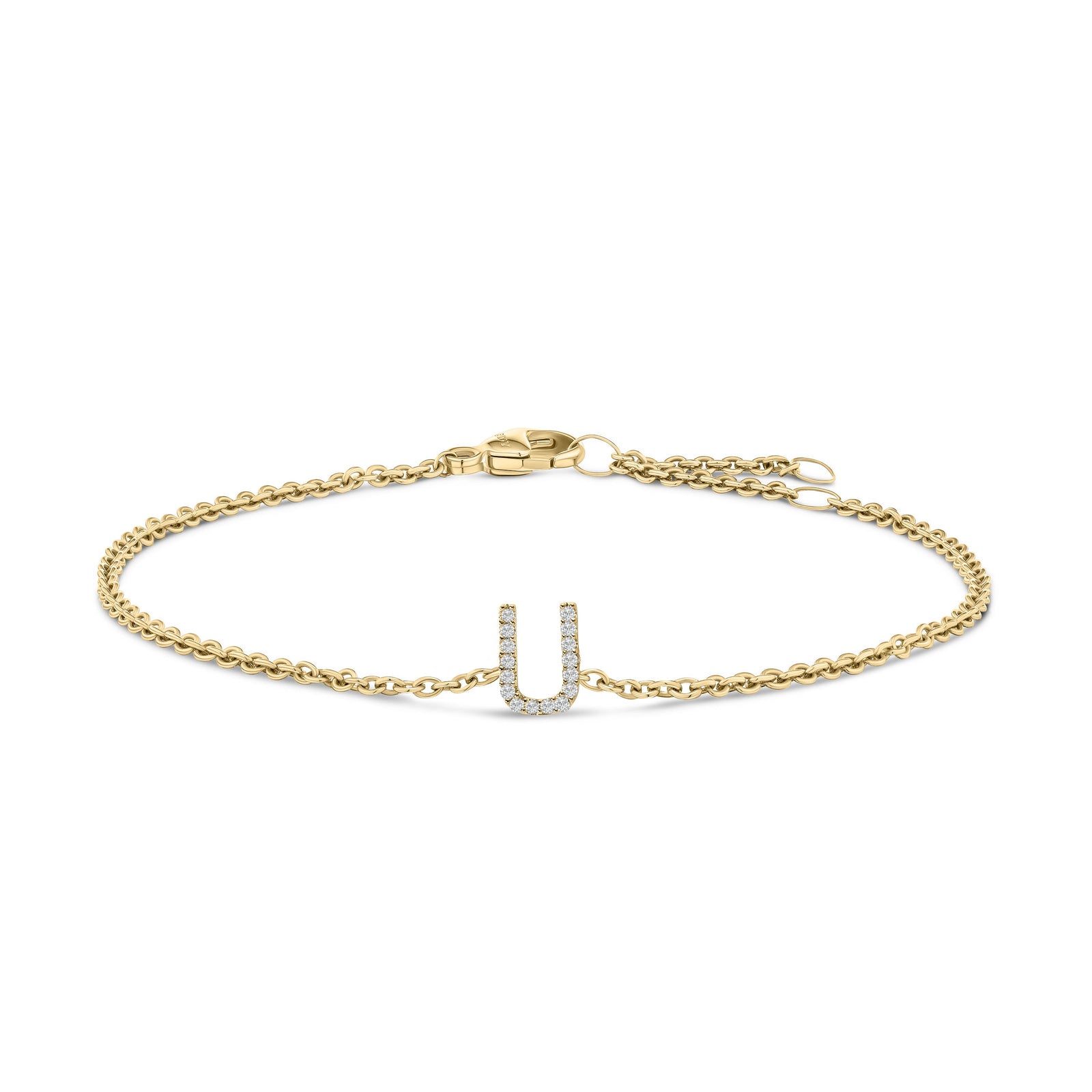 10K White Gold Diamond Accent "A" Initial Charm and Link Bracelet