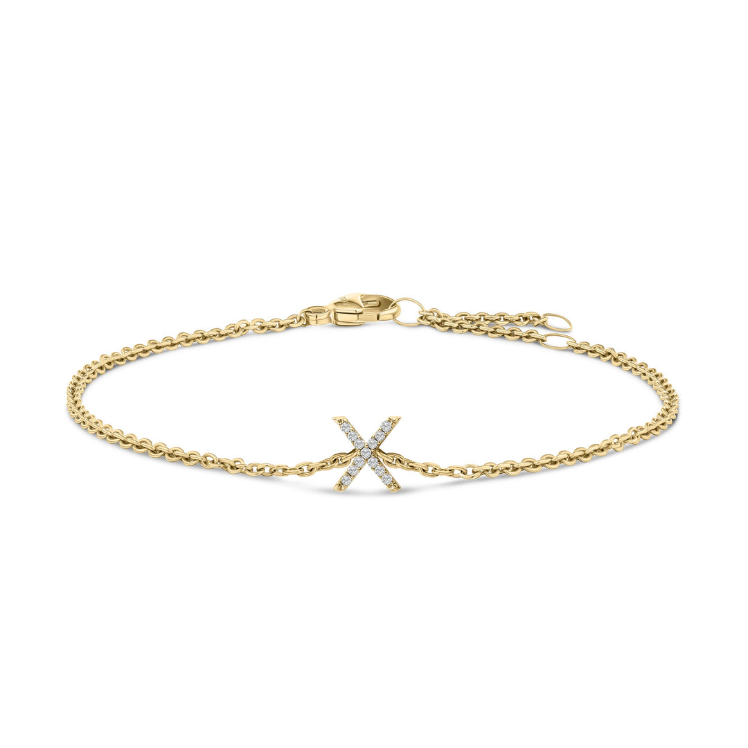 10K White Gold Diamond Accent "A" Initial Charm and Link Bracelet