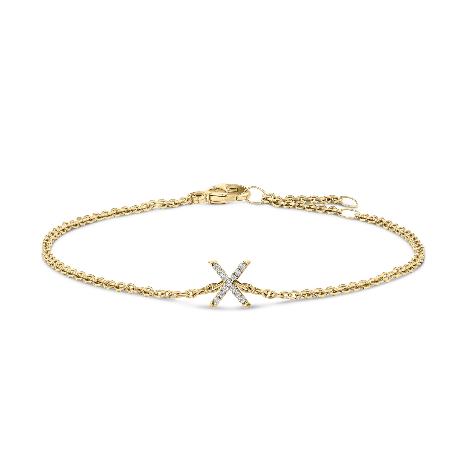 10K White Gold Diamond Accent "A" Initial Charm and Link Bracelet