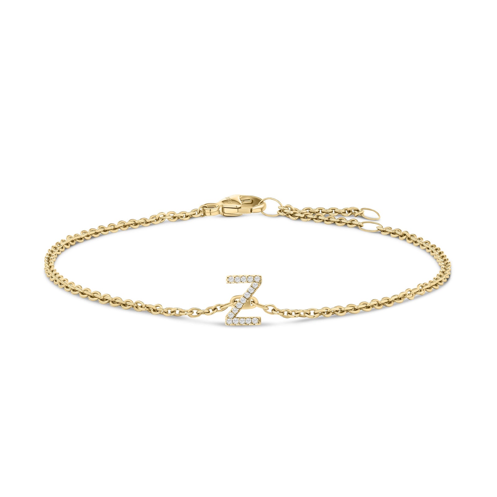 10K White Gold Diamond Accent "A" Initial Charm and Link Bracelet