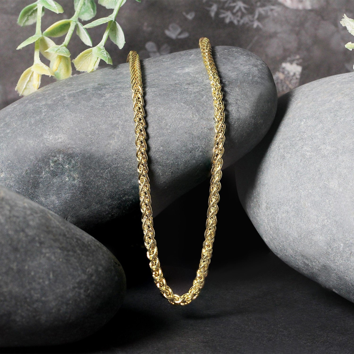 Cadena de trigo de oro amarillo de 14k y 2,8 mm de peso ligero