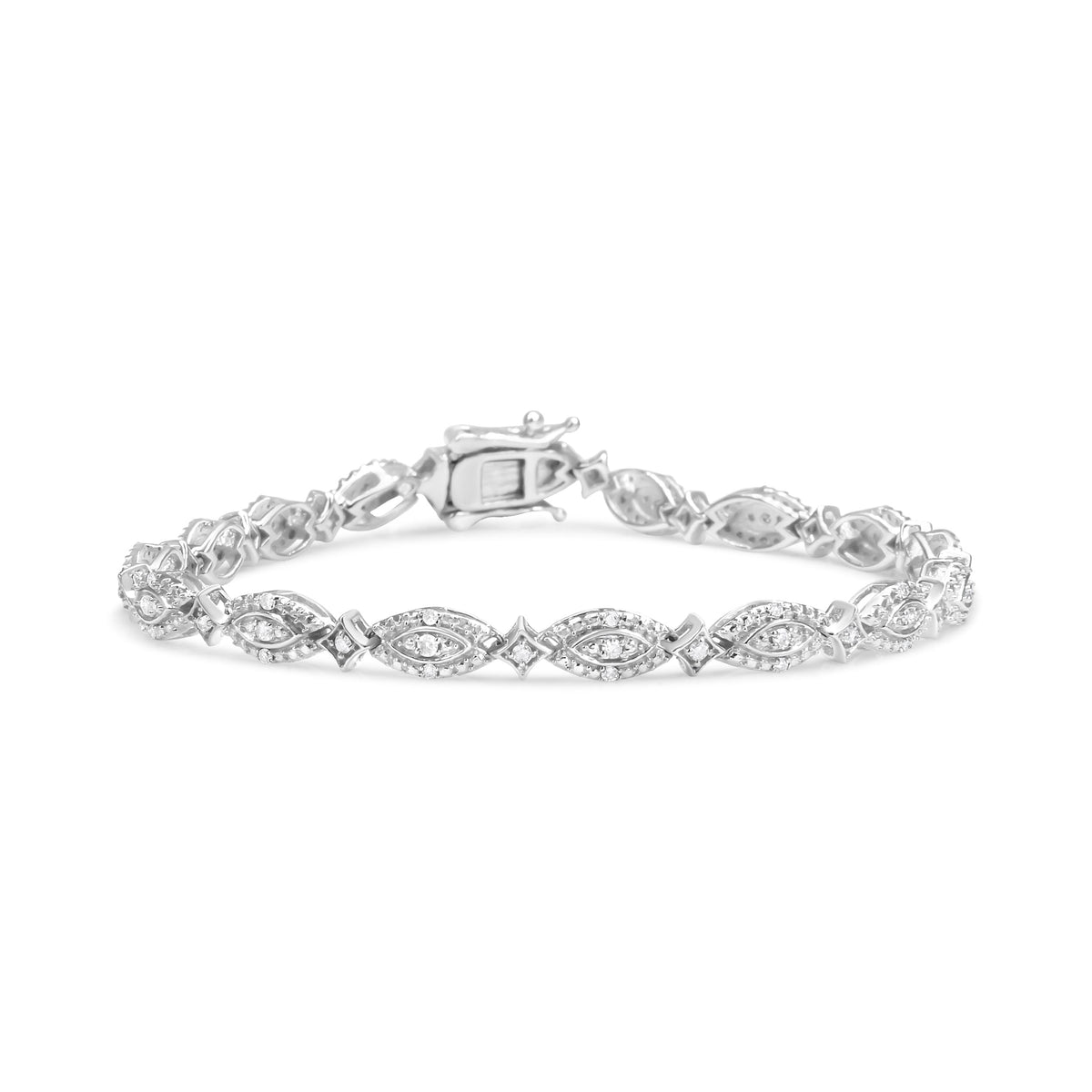 Pulsera de Eslabones Alternos con Forma de Marquesa y Estallido de Diamantes de 1/2 Quilate Peso Total en Plata Fina .925 (Color I-J, Claridad I2-I3) - 7.25"