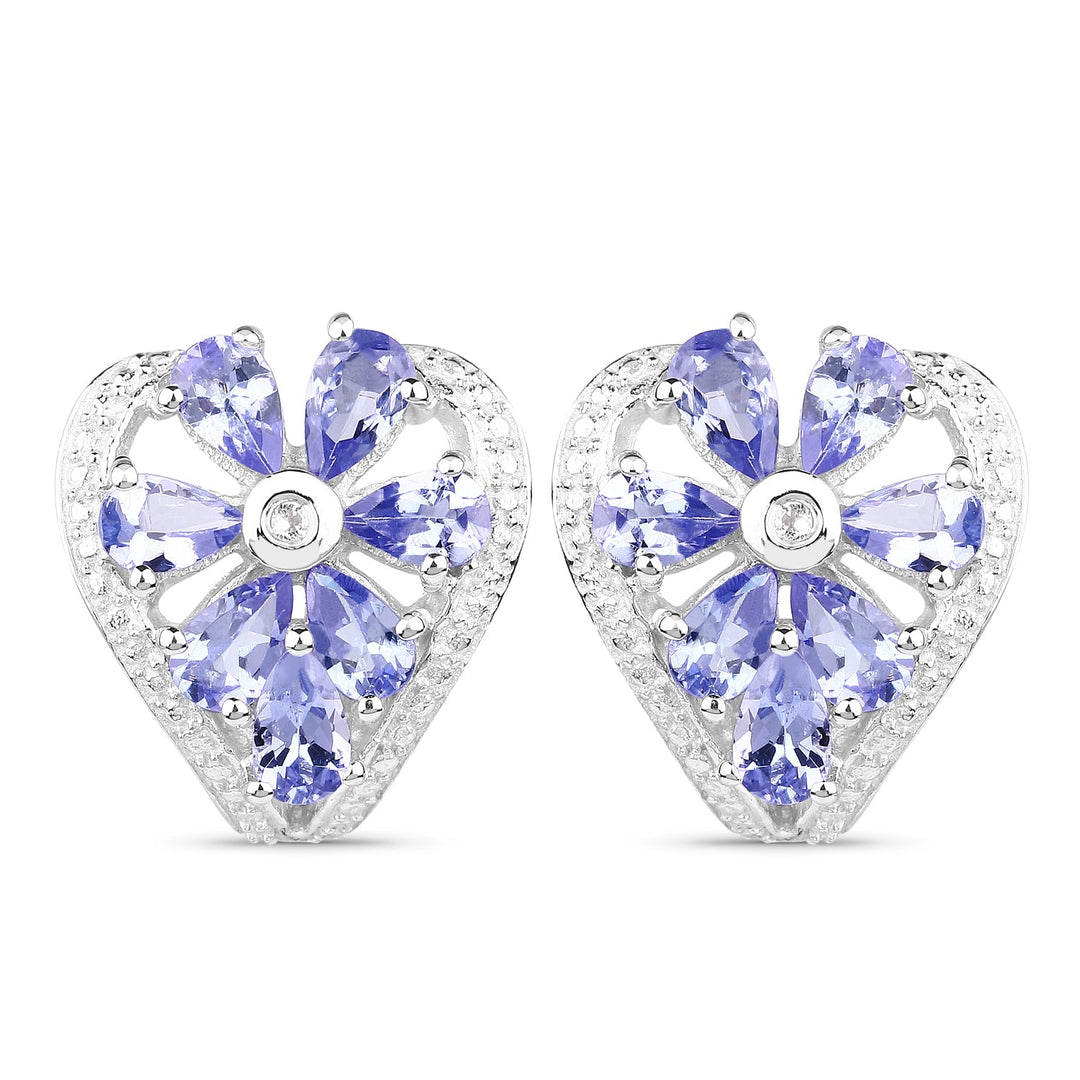 2.97 Carat Genuine Tanzanite & White Topaz .925 Sterling Silver Earrings