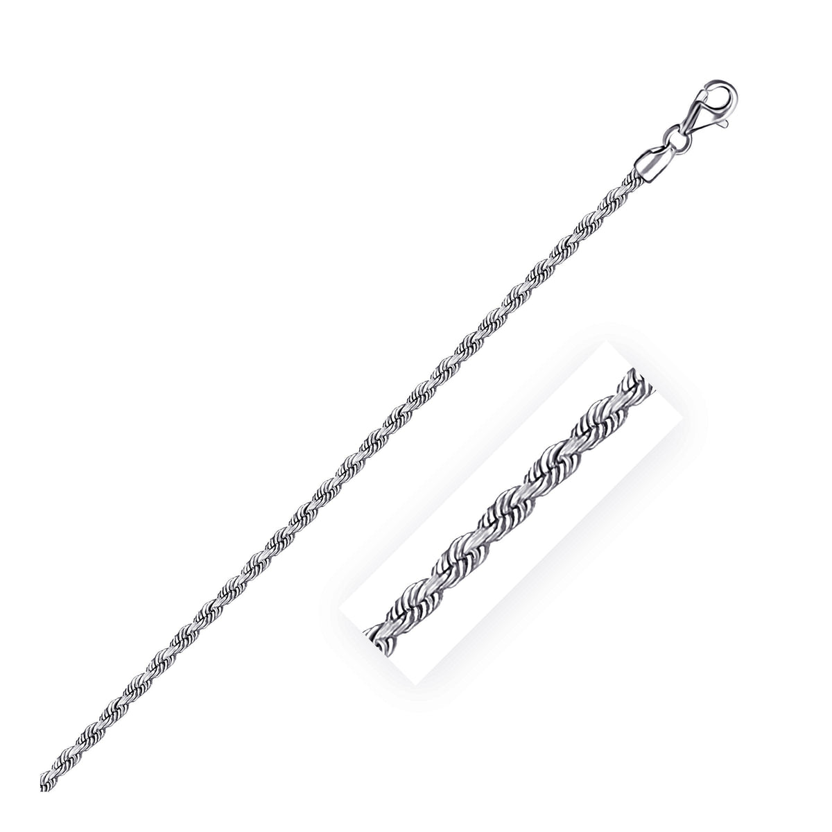 Cadena de oro blanco macizo de 14k, 2.5mm, corte diamante