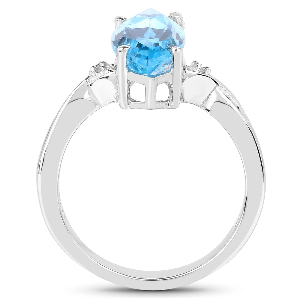 Anillo de plata de ley .925 con topacio azul suizo auténtico de 3.67 quilates y diamantes blancos