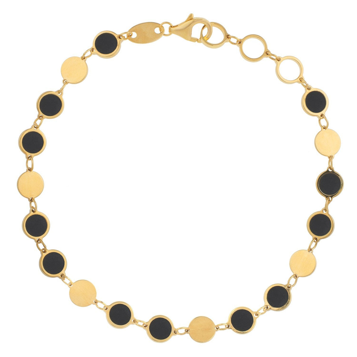 Pulsera de cadena de oro amarillo de 14k con gema de ónix geométrica y espejo (5.00 mm)