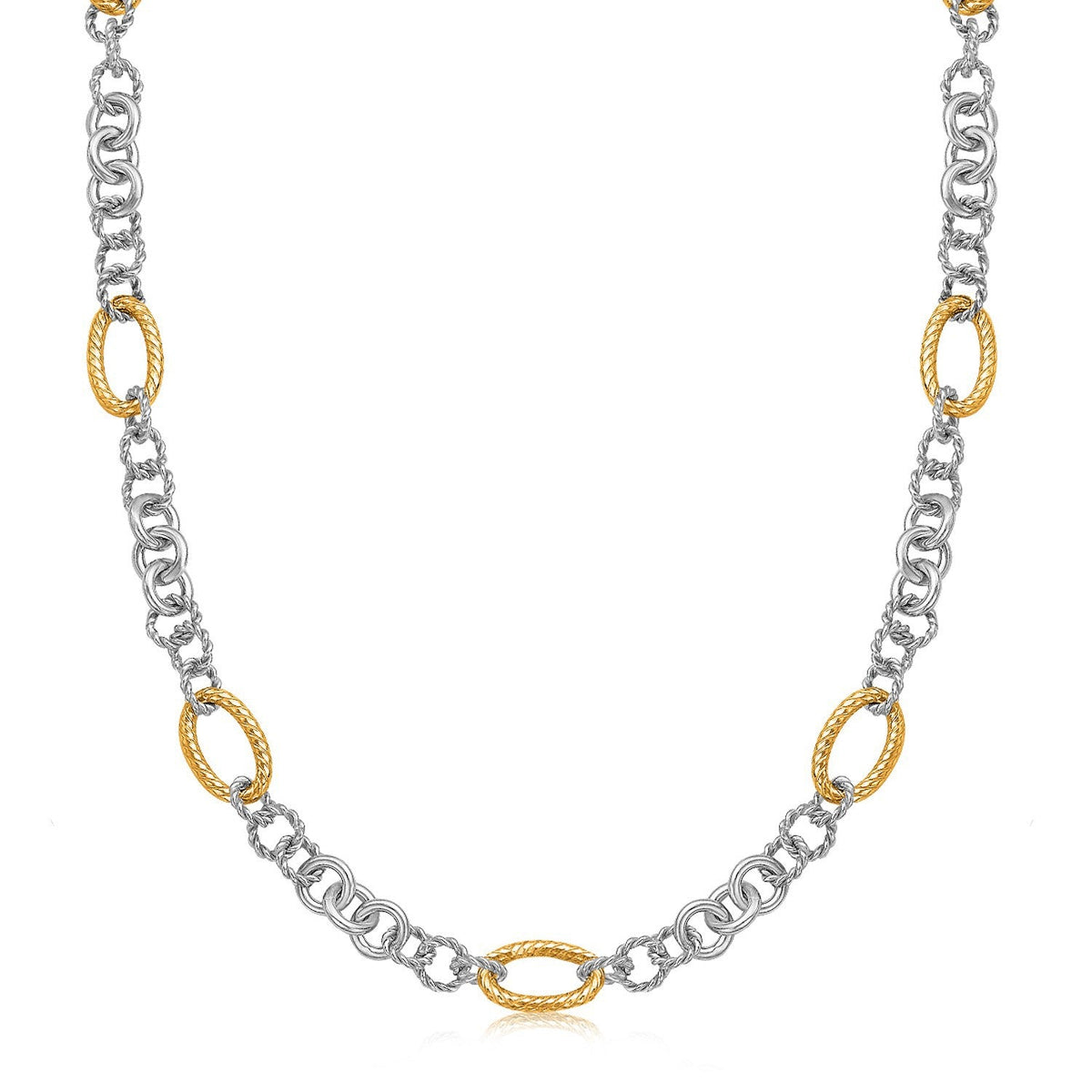 Collar con cadena de varios estilos, chapado en rodio, de oro amarillo de 18k y plata de ley