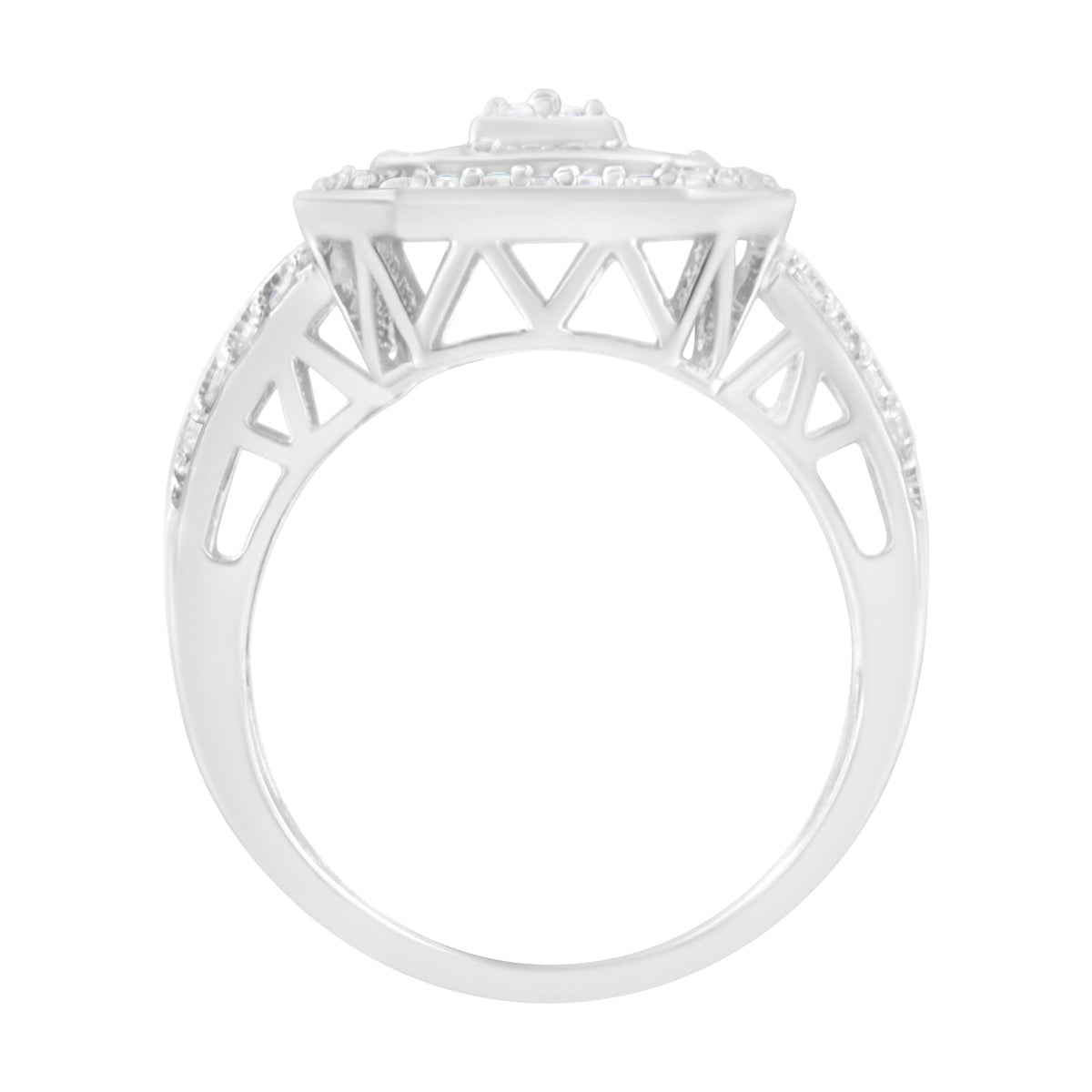 Anillo de plata de ley .925 con diamantes redondos y baguette en engaste catedral (0.75 Cttw, color H-I, claridad I2-I3) - Talla 7