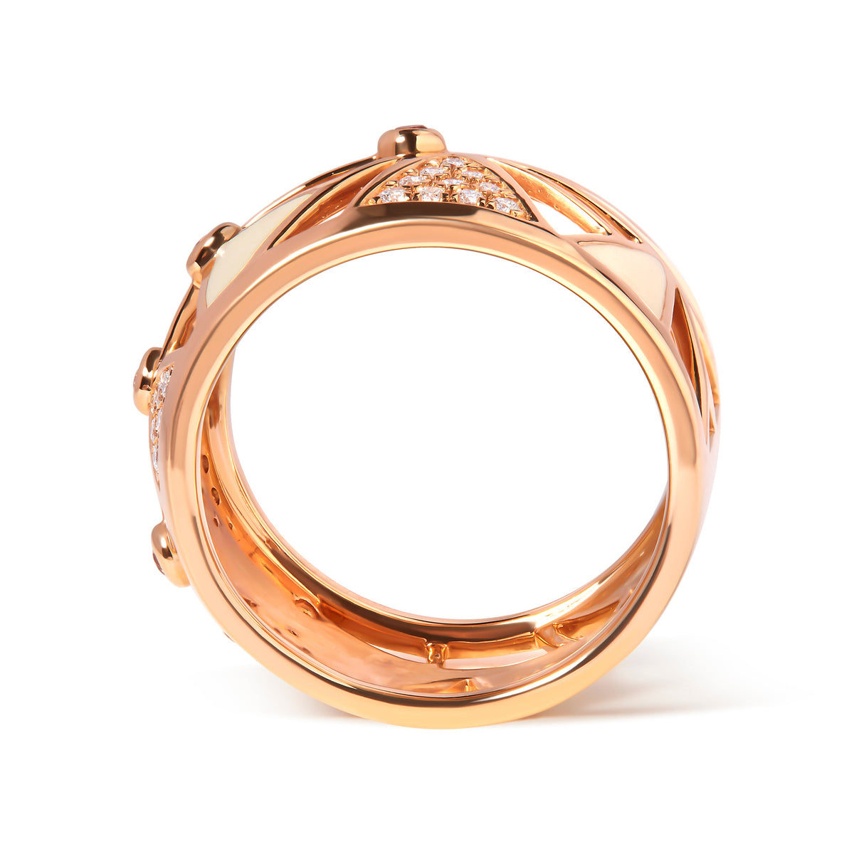 Anillo tipo "Cigar Band" de oro rosa de 14K con diamantes de 1/3 Cttw y turmalina rosa con esmalte blanco (color G-H, claridad SI1-SI2)