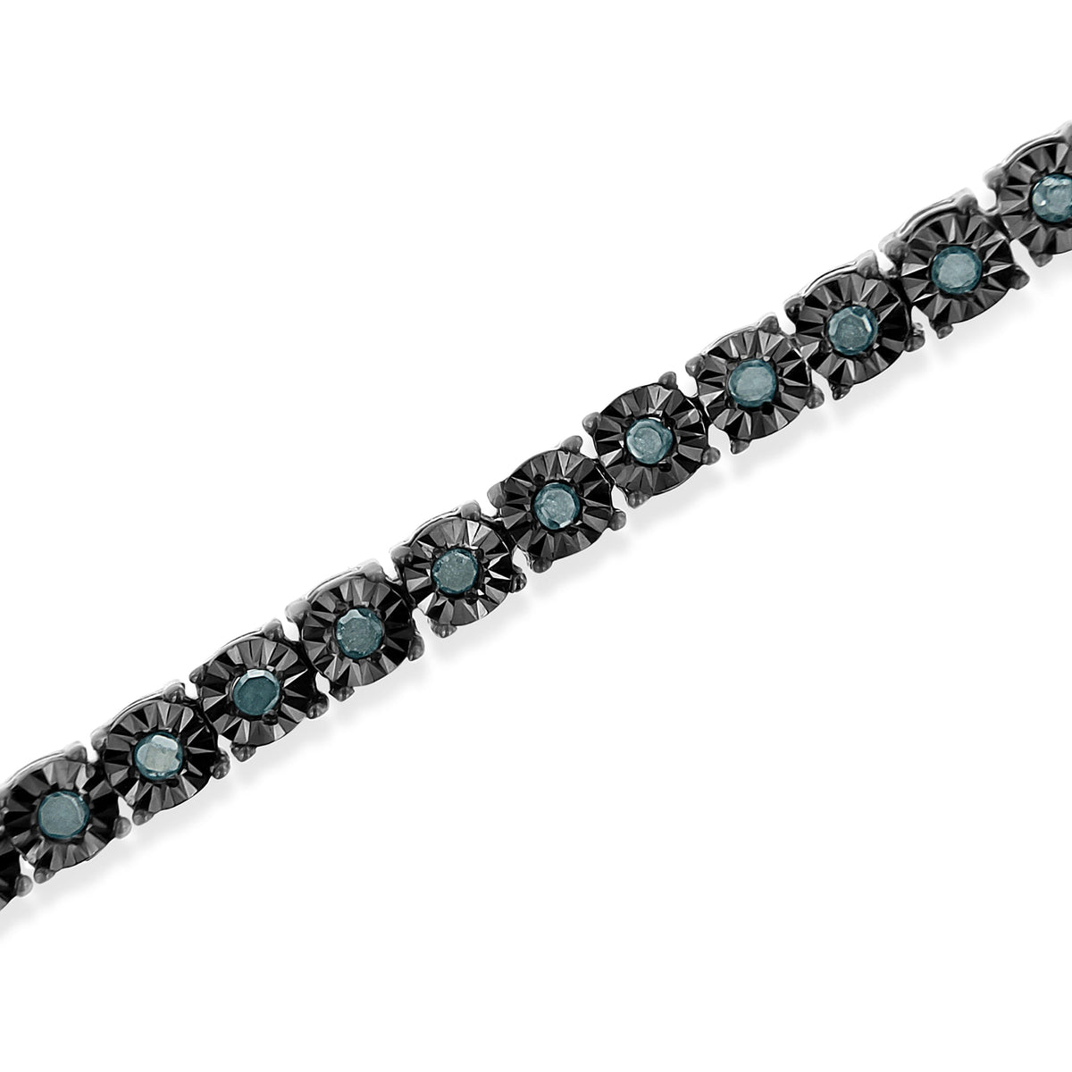 Pulsera de tenis milagrosa de diamantes de 1,0 Cttw de plata de ley .925 chapada en rodio negro (color azul mejorado, claridad I3) - 7"