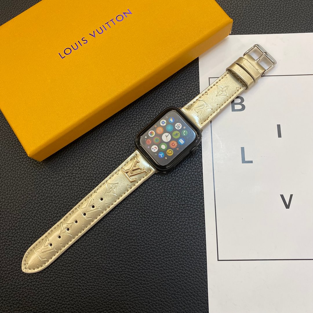 CORREA DE PIEL BRILLANTE PARA APPLE WATCH CON LOGO METÁLICO DE LUJO