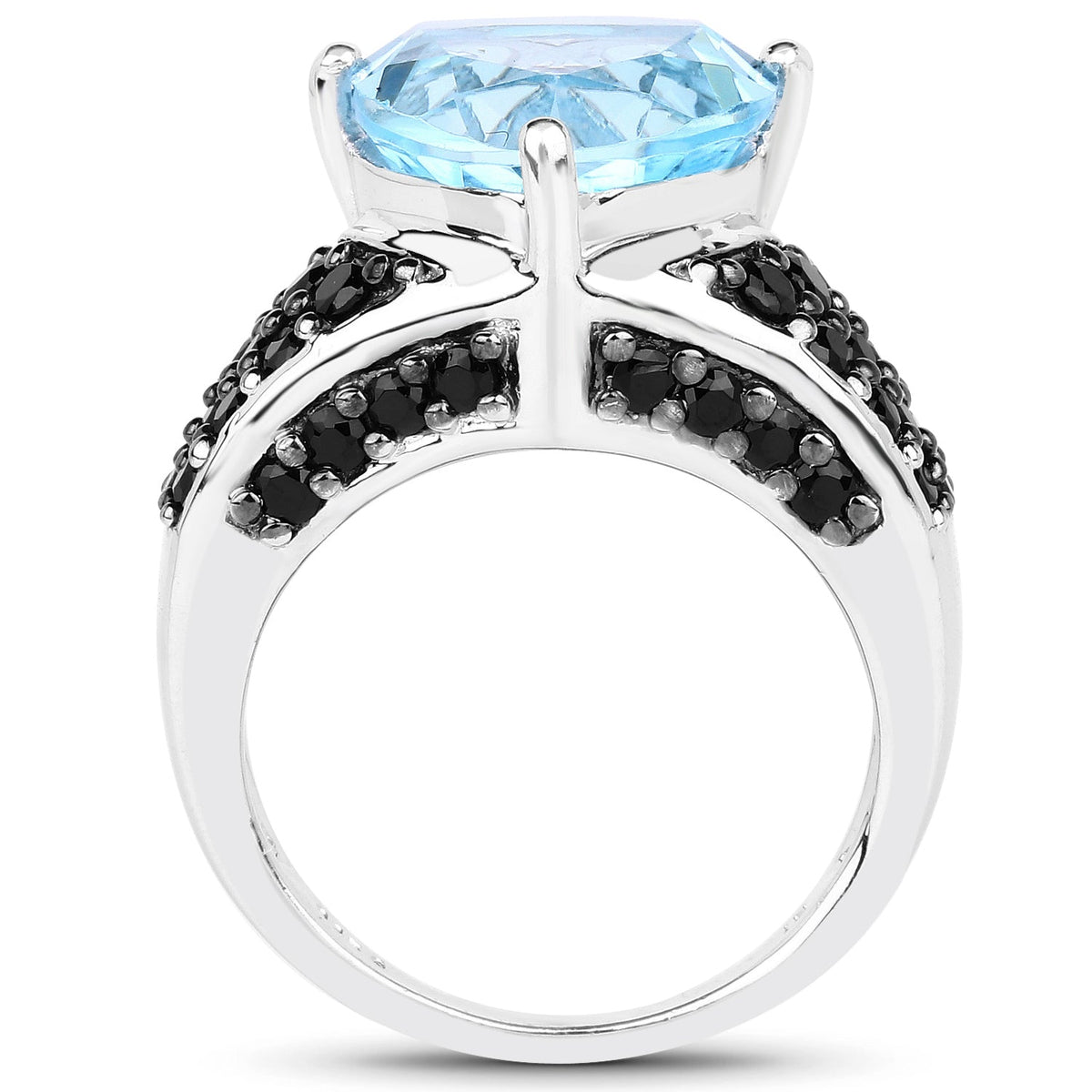 Anillo de plata esterlina .925 con topacio azul auténtico de 5.49 quilates y espinela negra
