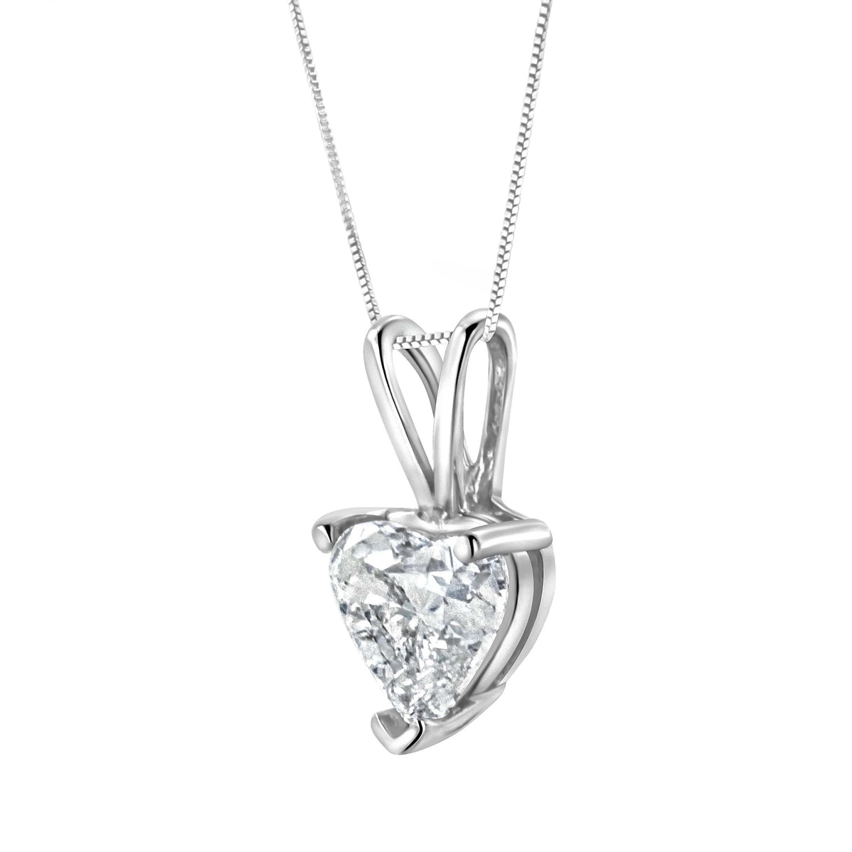 Collar con colgante de oro blanco de 14K con diamante solitario clásico en forma de corazón de 3/8 Cttw y 45 cm (color H-I, claridad VS2-SI1)