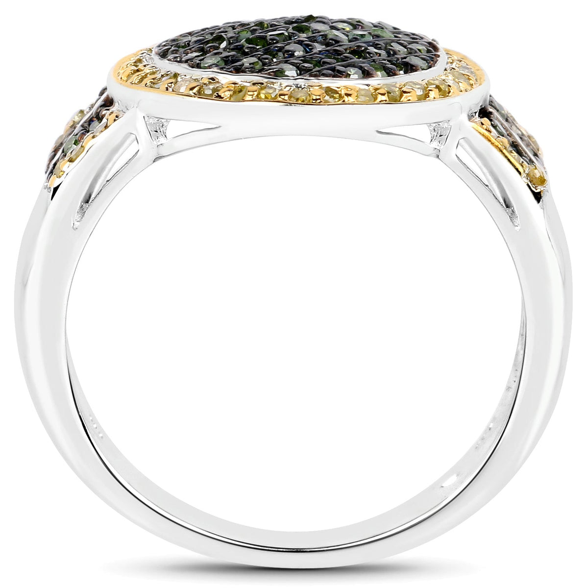 Anillo de plata de ley .925 con diamante verde y diamante amarillo auténticos de 0,44 quilates