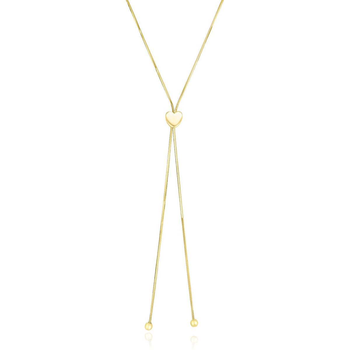 Collar estilo lariat de corazón ajustable de oro amarillo de 14k