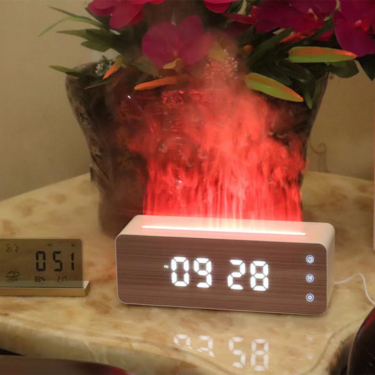 Flame Humidifier & Clock - Diffuser with Humidity Display - LED Light Fire Effect