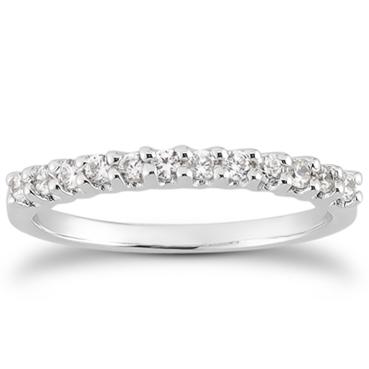 Anillo de boda de diamantes con engaste de fantasía en U y garras compartidas de oro blanco de 14k