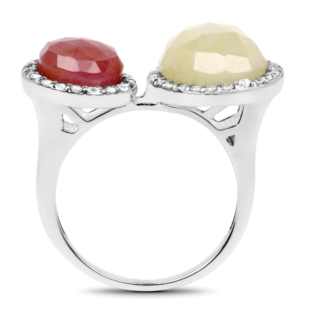Anillo de plata de ley .925 con zafiro rosa genuino de 8.86 quilates y zafiro blanco