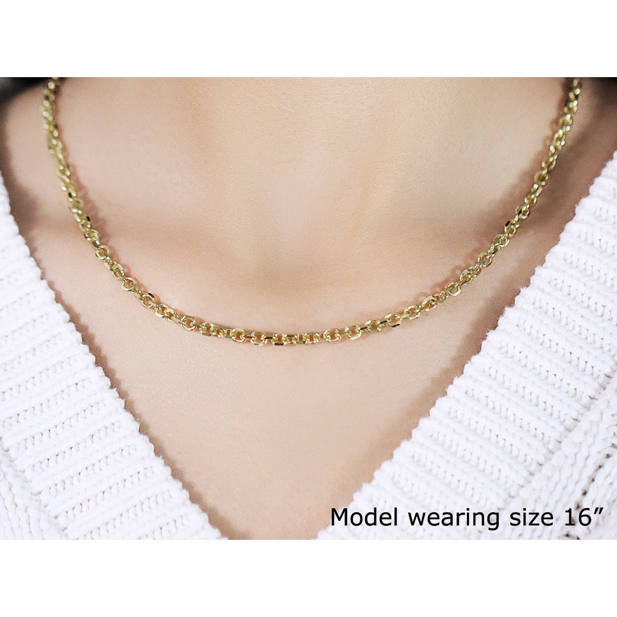 Cadena de eslabones de cable con corte de diamante de oro amarillo de 14k y 4,0 mm