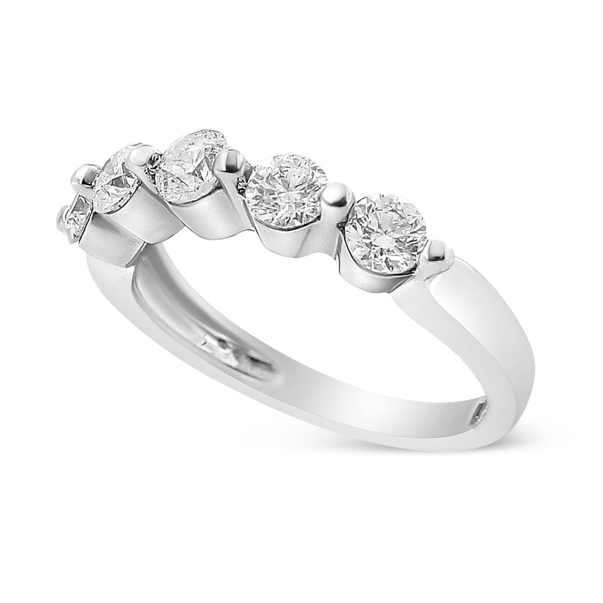 Anillo de banda de 5 piedras de oro blanco de 14 quilates con diamantes de talla redonda brillante de 1,00 quilates en total (color H-I, claridad SI2-I1) - Talla 7
