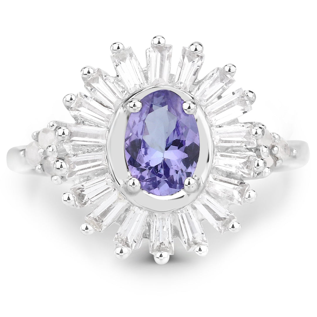 2.01 Carat Genuine Tanzanite and White Topaz .925 Sterling Silver Ring